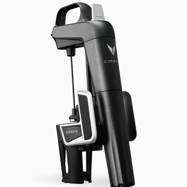 Coravin wine preservation system in black, featuring a sleek design and the logo clearly visible on the side.