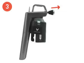Electric spray gun positioned to the right, showcasing nozzle and adjustable settings, labeled with step "3."
