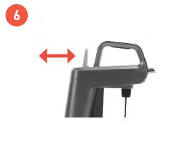Diagram showing step 6 with a gray device's handle and an arrow indicating horizontal movement.